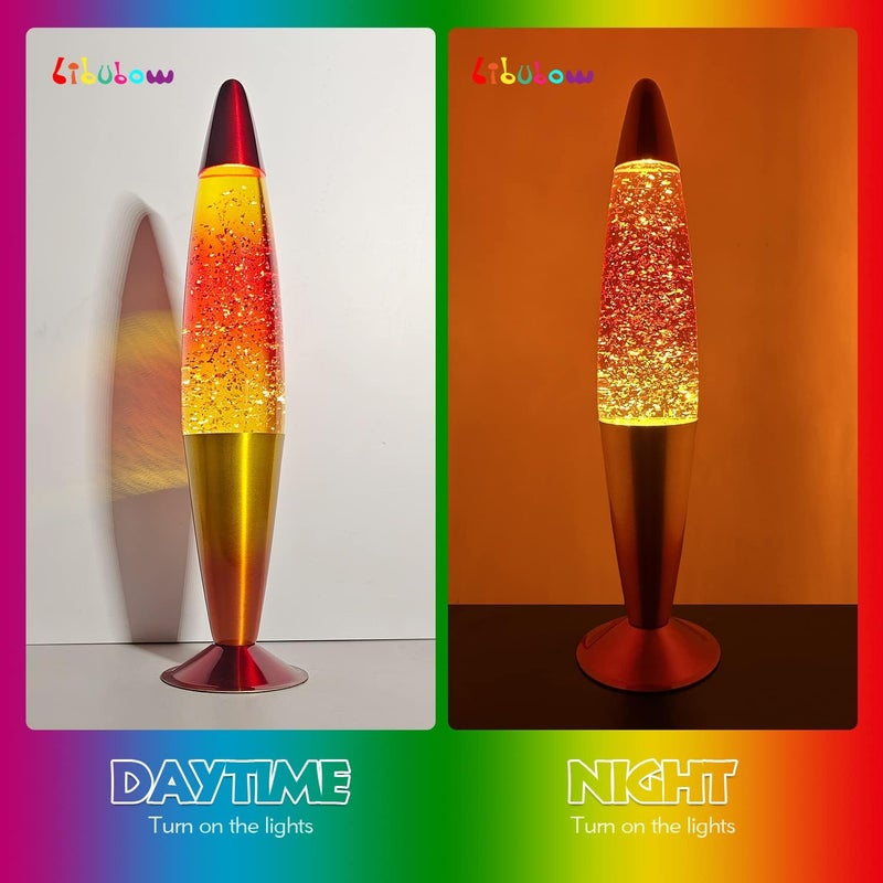 Libubow Store 16 Inch Rainbow Glitter Lamp with 2 Bulbs, Sunset Lamp Sunrise Lamp, Night Light Mood Lighting for Adults, Home Room Office Decor, Great Present for Women Kids Birthday Anniversary,Yellow Orange Red - Image 3